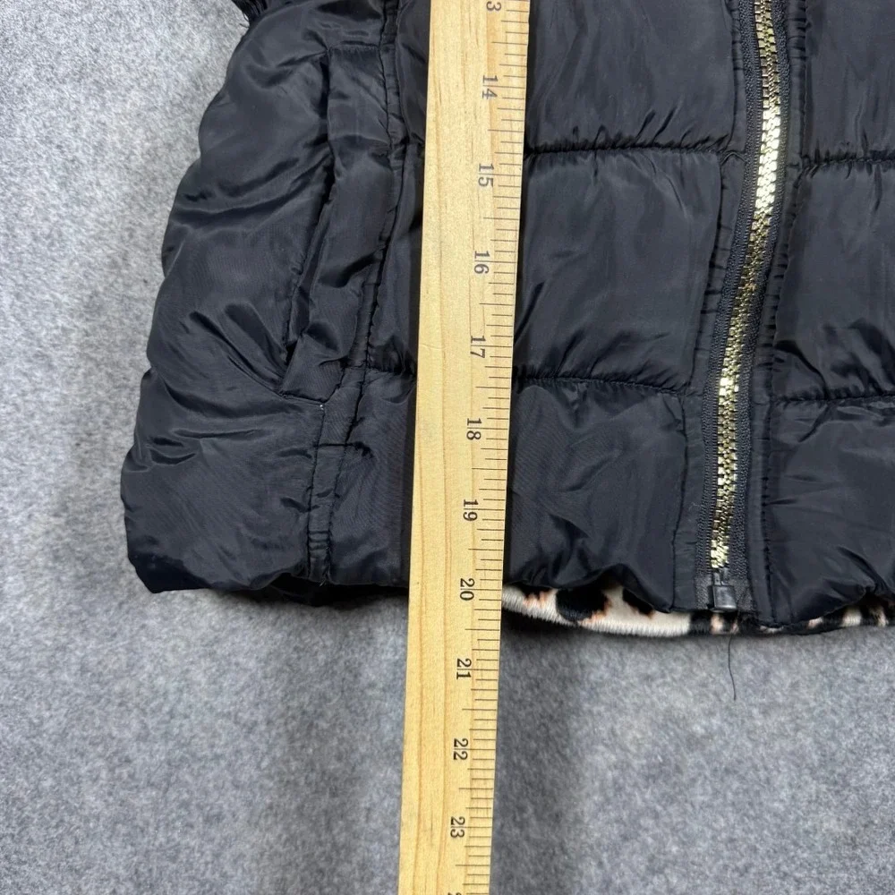 Juicy‎ Couture Kids Black Puffer Jacket Leopard Lining Faux Fur Hood Small 7/8